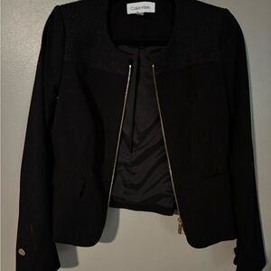 Calvin Klein Women's Black Blazer with Gold Zipper